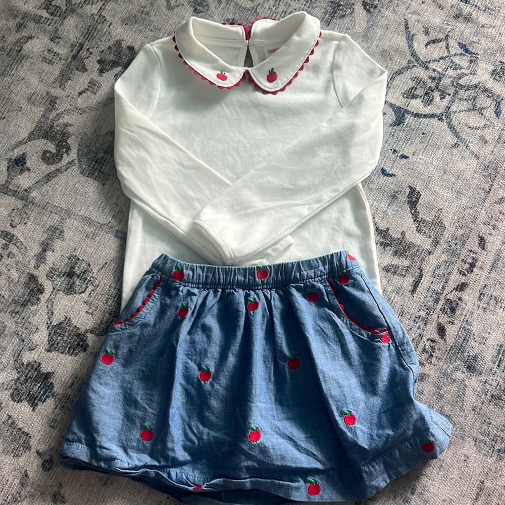 Gymboree 🍎 Apple Print shirt and skirt First Day of School 4T 🍎
